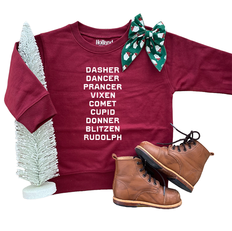 Reindeer Names | Kids Christmas Sweatshirt