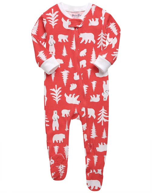 Polar Bear Red Cotton Christmas Baby Footie