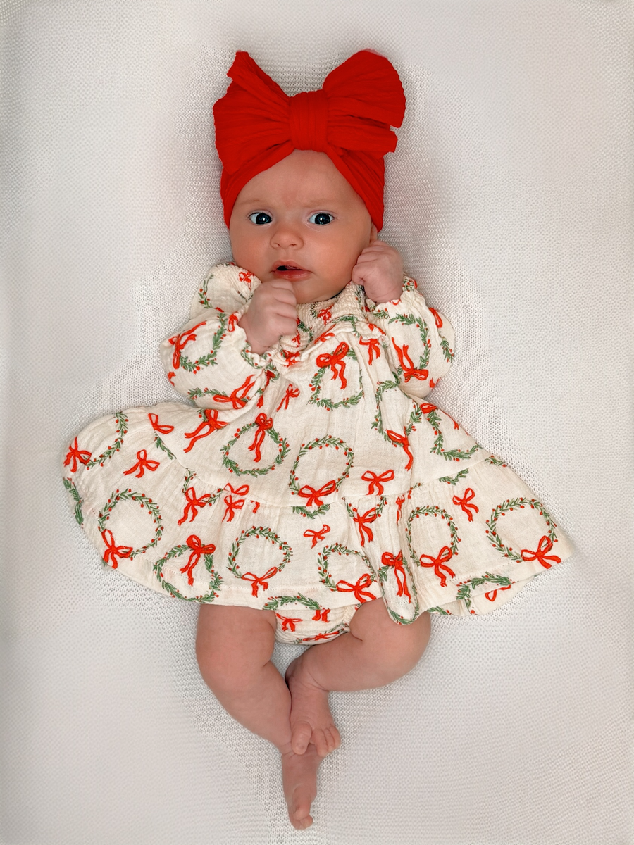 Smocked Ruffle Tiered Dress & Bloomer, Wreath