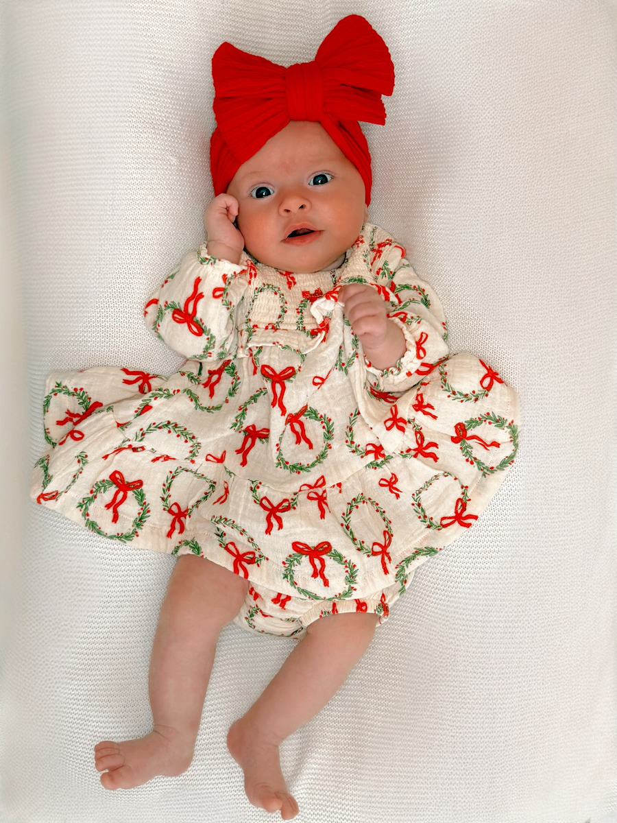 Smocked Ruffle Tiered Dress & Bloomer, Wreath