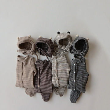 Mini Striped Baby Bodysuit with Hat