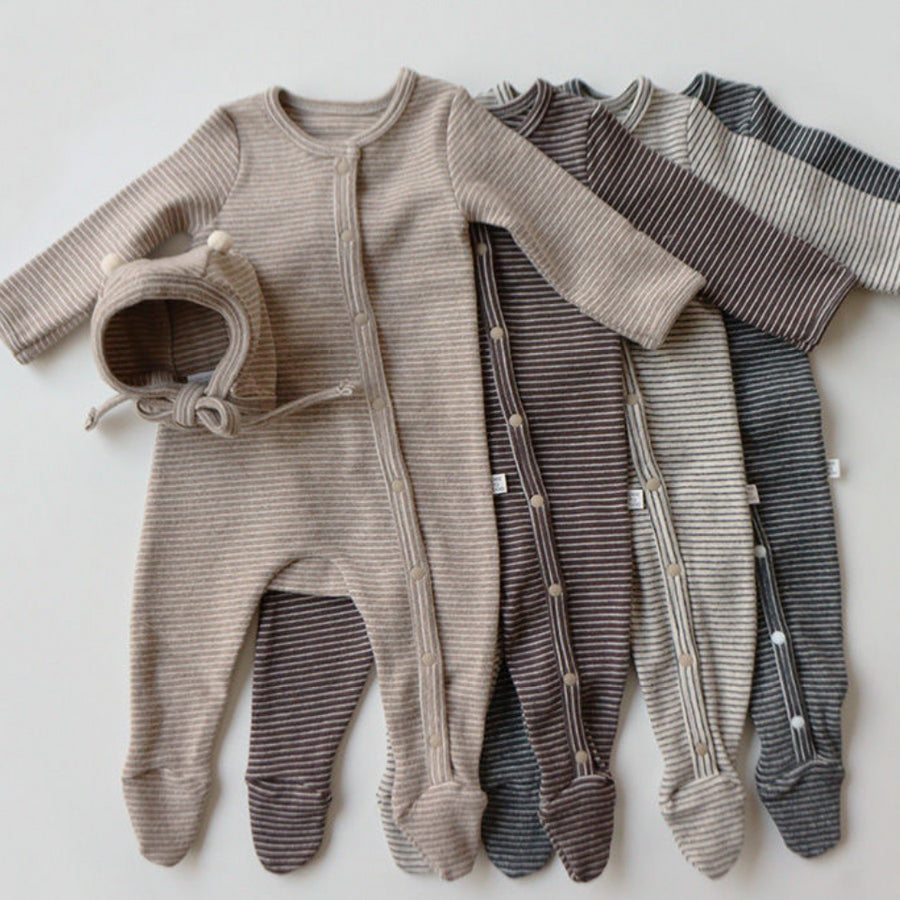 Mini Striped Baby Bodysuit with Hat