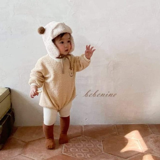 Sherpa Embroidered Bear Romper