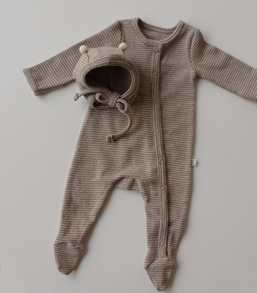 Mini Striped Baby Bodysuit with Hat