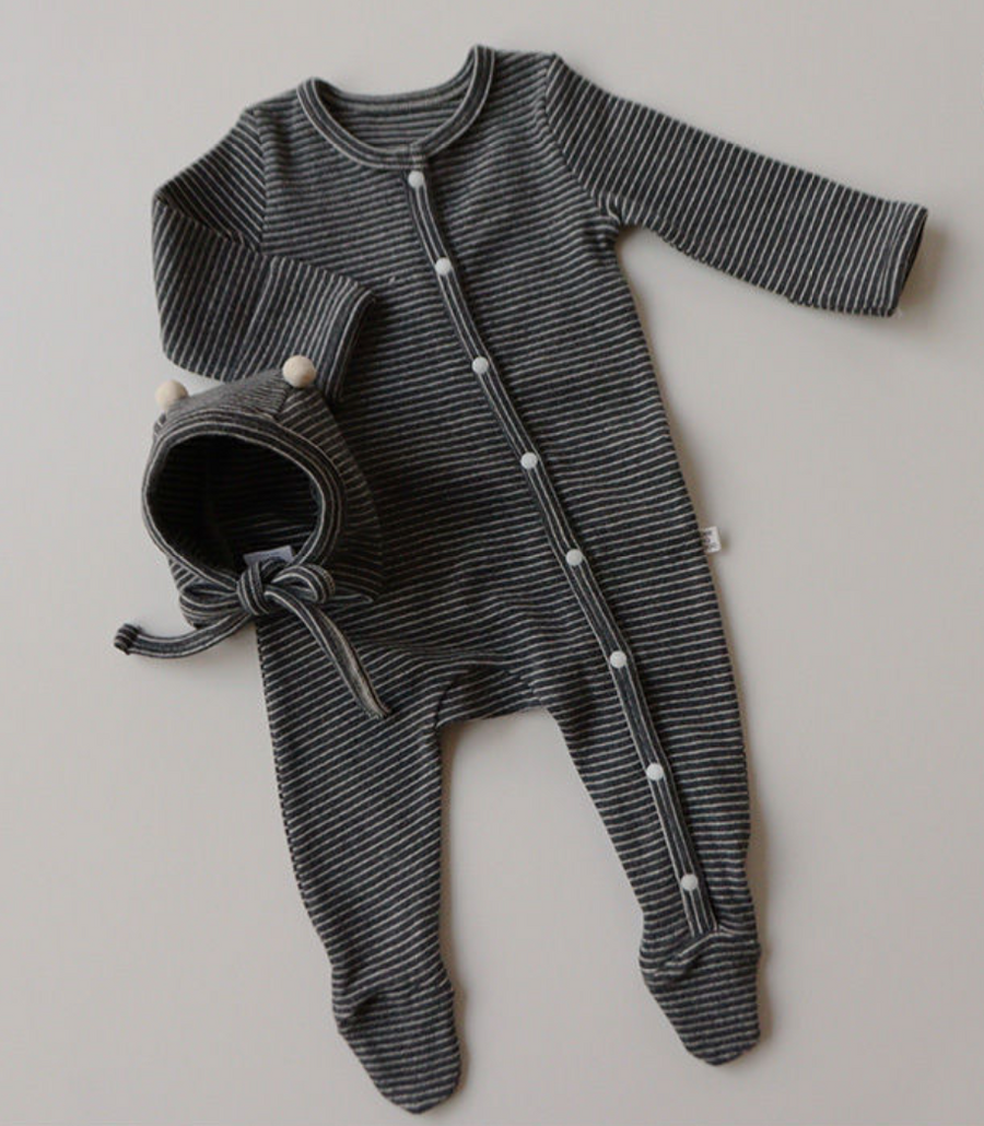 Mini Striped Baby Bodysuit with Hat